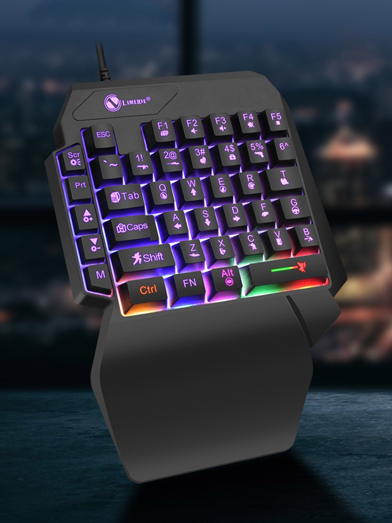 Gaming Keyboard Half - メカニカル片手ライトゲーミング有線キーボード、ラジウム刻印文字、人間工学に基づいたハンドサポート