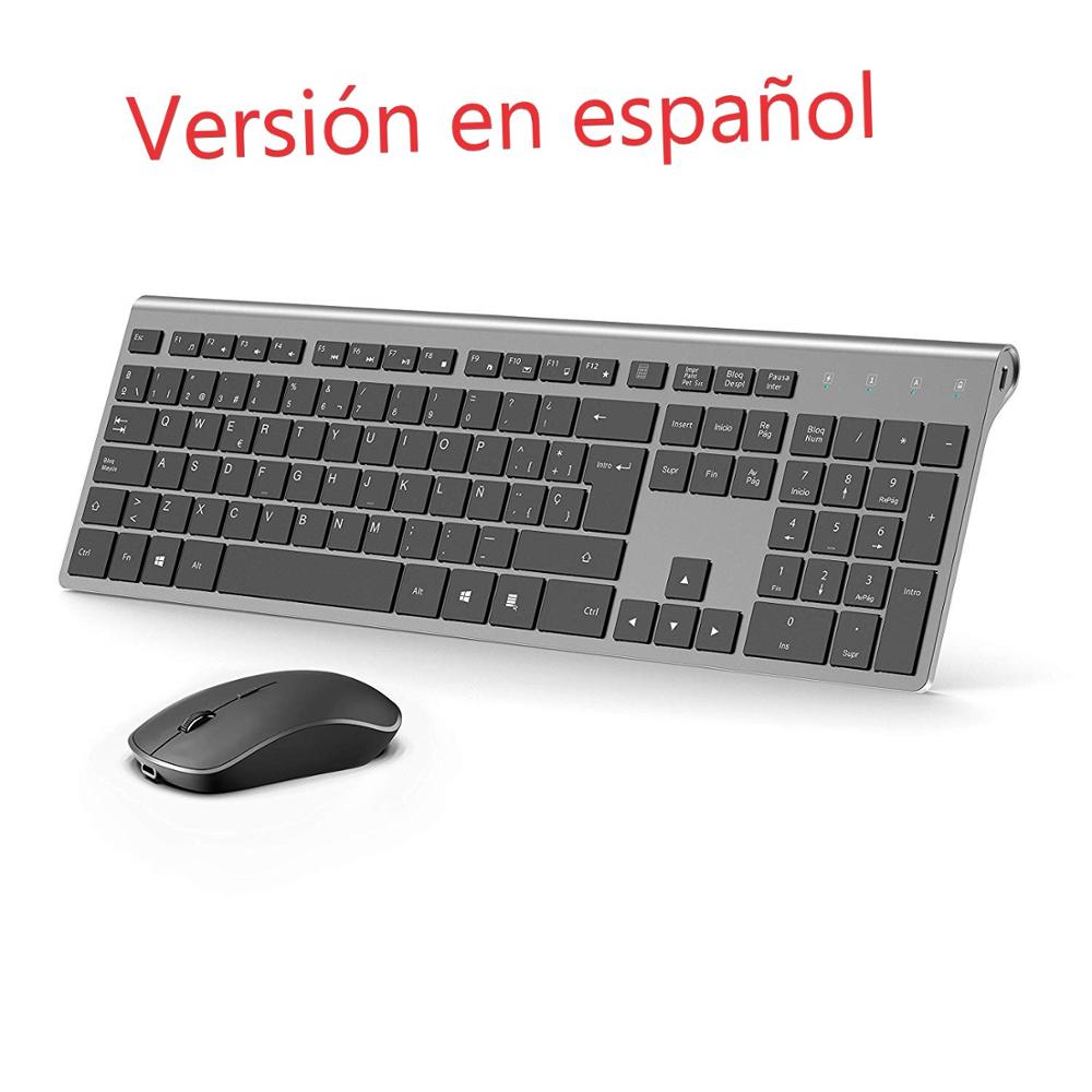 Gaming Keyboard And Mouse Combo Wireless - ワイヤレス人間工学に基づいたサイレントキーボードとマウスセット、充電式マウスとキーボードコンボ、USBプラグと再生、スペイン語レイアウト