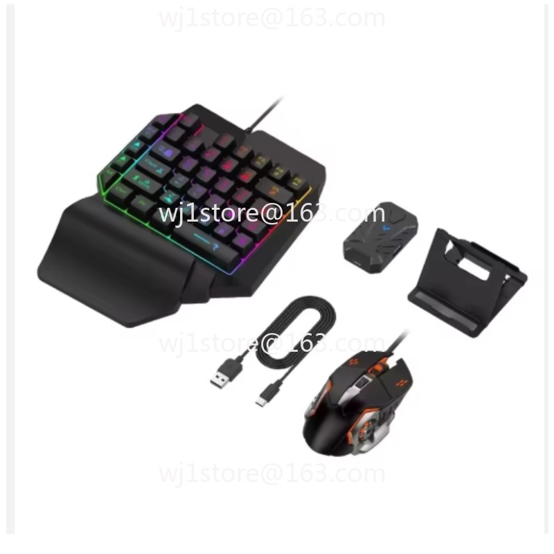 Gaming Keyboard 1 Hand - 4-in-1片手ゲーミングキーボードとマウス、Android IOS FPS電話用バックライト付きワイヤレスBluetoothゲームコンバーター