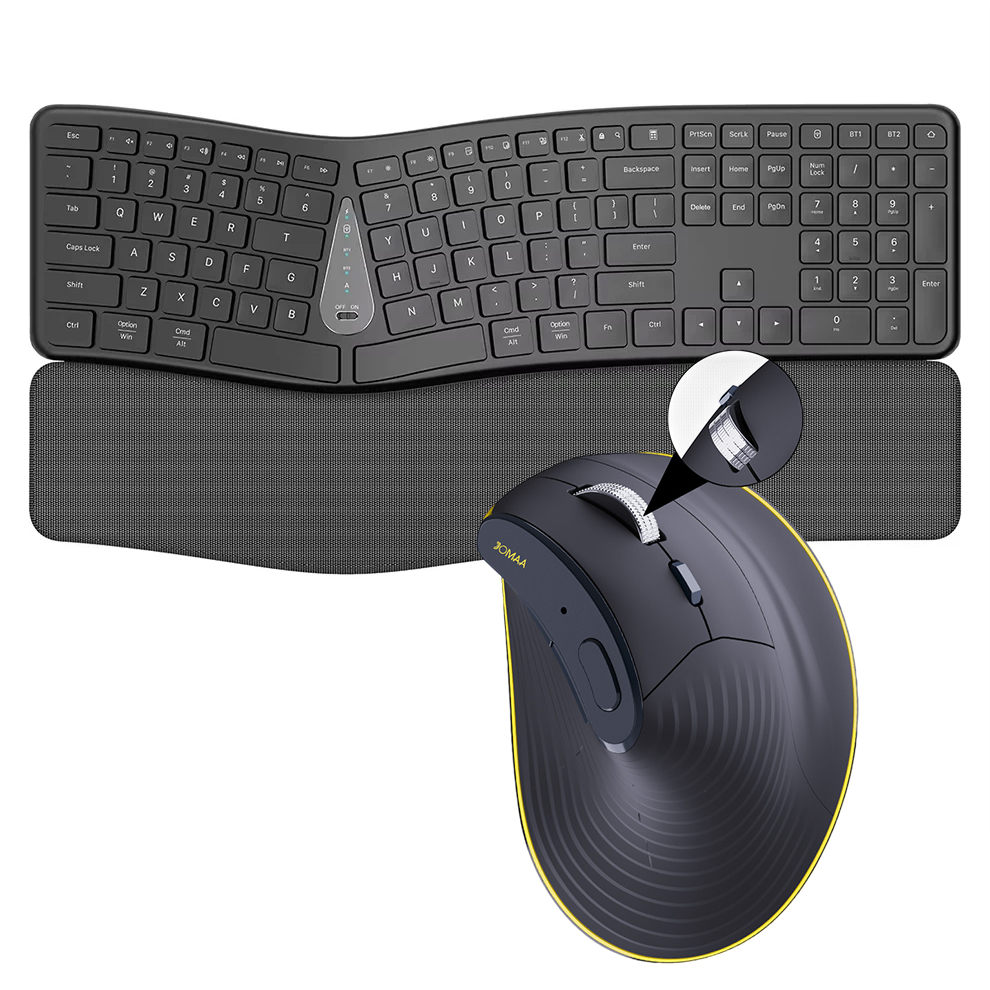 Gaming Keyboard And Mouse Combo Wireless - 2.4G ワイヤレスキーボードマウスコンボ、快適な自然なタイピング、パームレスト、マルチデバイス Bluetooth 充電式キーボードセット