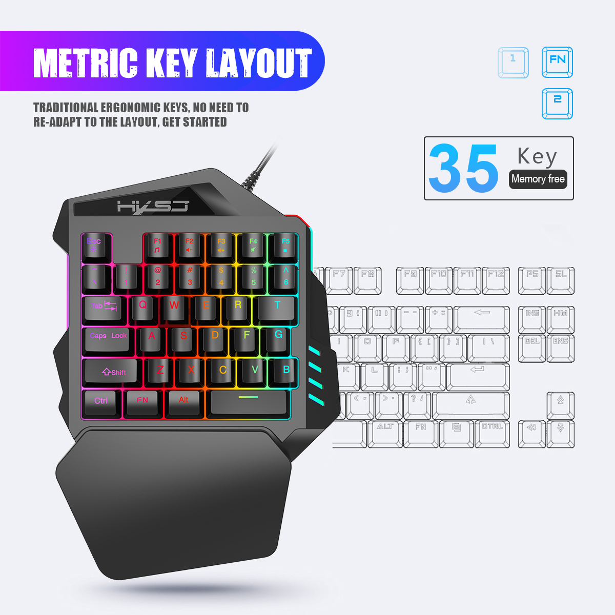 Hxsj-ゲーマー向けv100キーボード,35キー,片手,l - Gaming Keyboard Half のレビューと価格