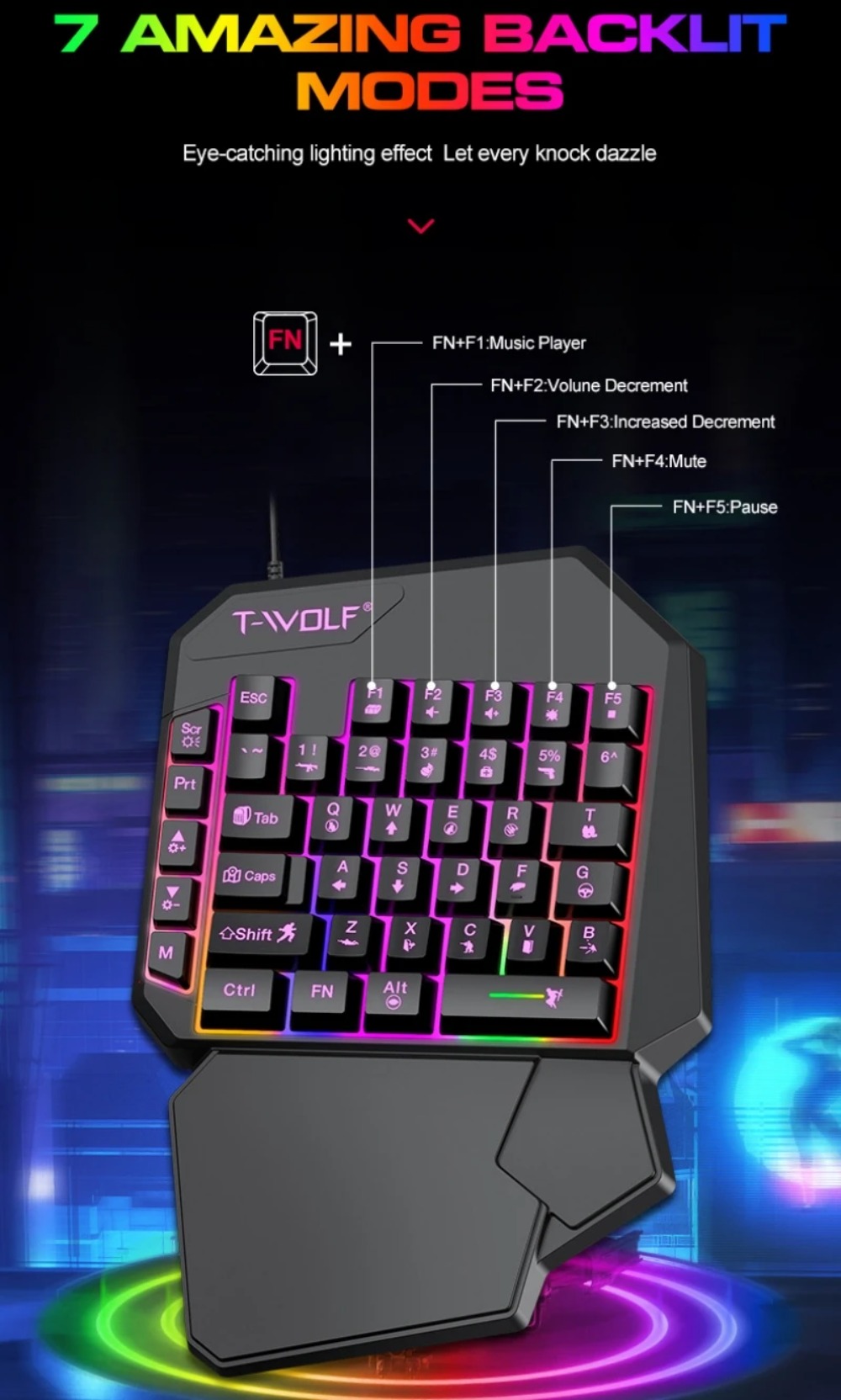 5 in 1 RGB ゲーミングキーボードマウスコンボ片手コ - Gaming Keyboard 1 Hand のレビューと価格