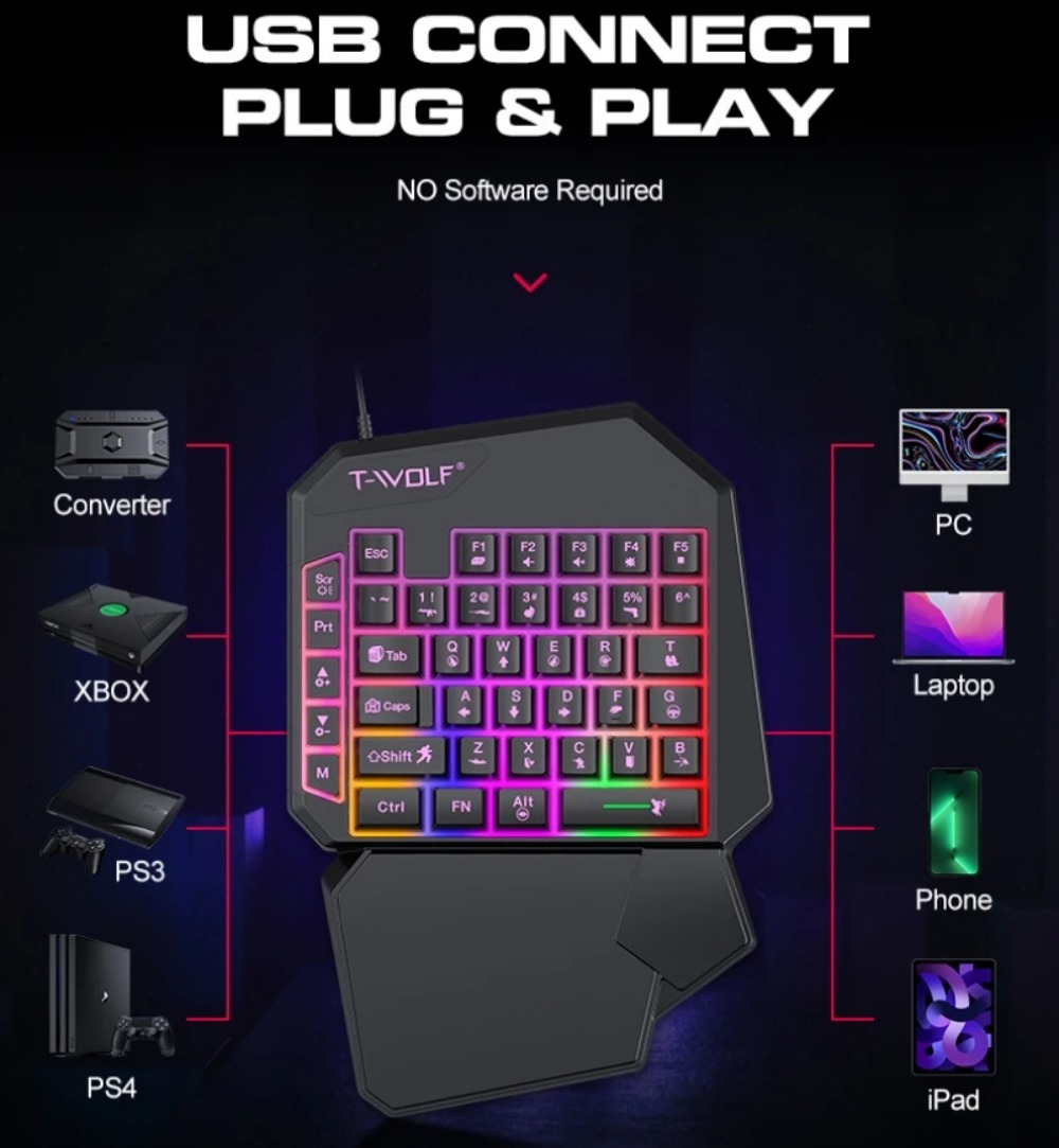5 in 1 RGB ゲーミングキーボードマウスコンボ片手コ - Gaming Keyboard 1 Hand のレビューと価格