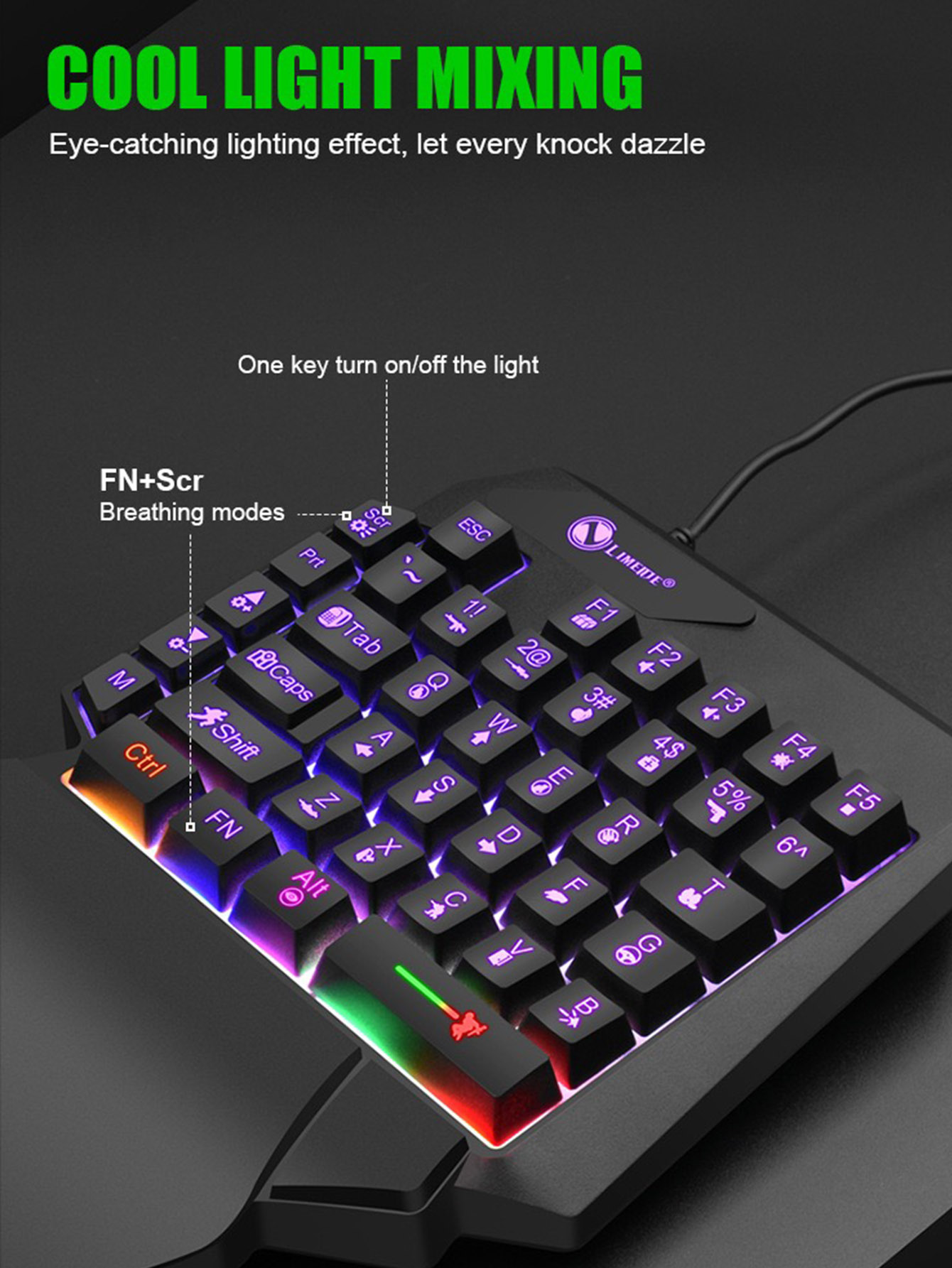 メカニカル片手ライトゲーミング有線キーボード、ラジウム刻印文 - Gaming Keyboard Half のレビューと価格