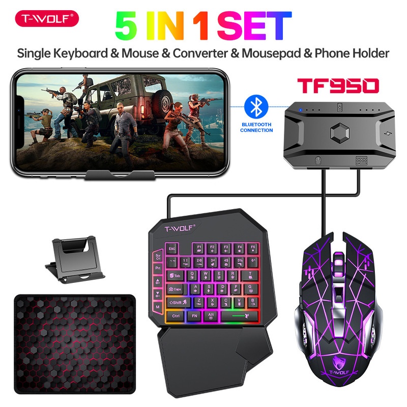 T-Wolf Tf950 5 in 1片手ゲーミングキーボー - Gaming Keyboard Half のレビューと価格